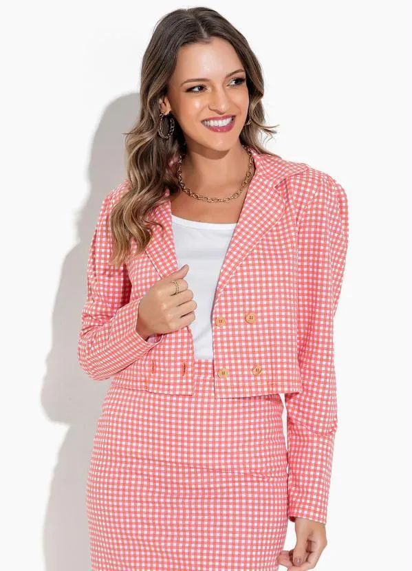 Rosalie - Blazer Xadrez Coral com Botão
