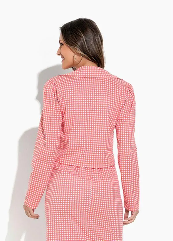 Rosalie - Blazer Xadrez Coral com Botão 2