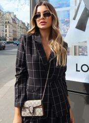 Blazer Xadrez Grid em Tecido de Alfaiataria