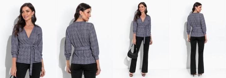 Blazer Xadrez Marinho com Faixa para Amarrar