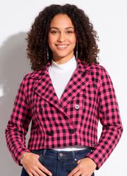 Blazer Xadrez Pink com Fechamento em Bot�o
