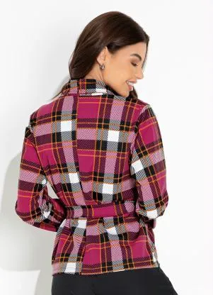 Moda Pop - Blazer Xadrez Rosa com Gola e Faixa - MODA POP