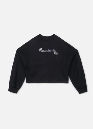 Authoria - Casaco de Moletom Ma Chérie com Pedrarias Preto - AUTHORIA