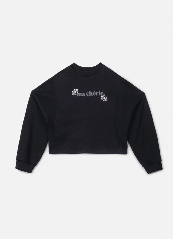 Authoria - Casaco de Moletom Ma Chérie com Pedrarias Preto