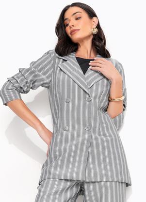 Casaco Listrado Cinza em Tecido Acetinado