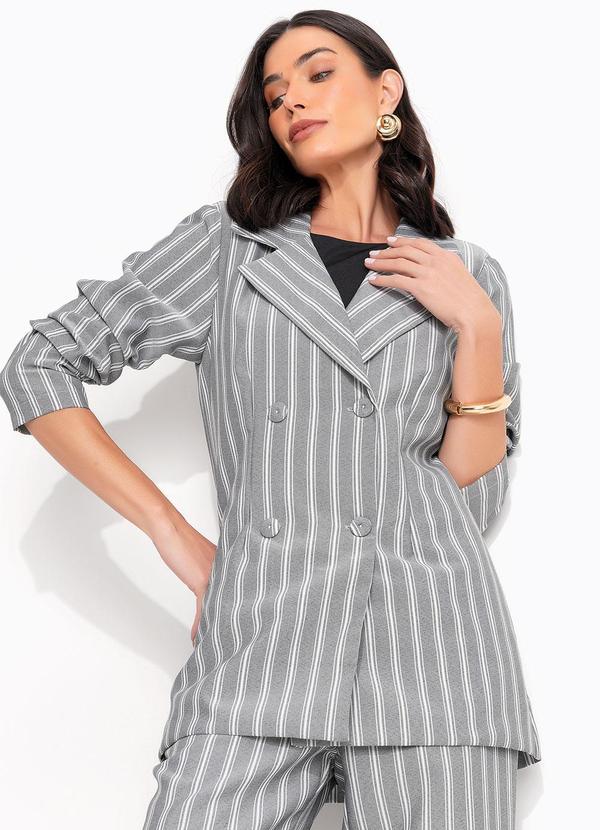 Casaco Listrado Cinza em Tecido Acetinado