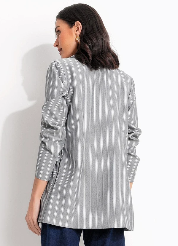 Quintess - Casaco Listrado Cinza em Tecido Acetinado 8