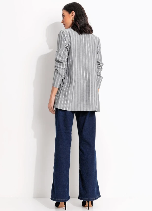 Quintess - Casaco Listrado Cinza em Tecido Acetinado 6