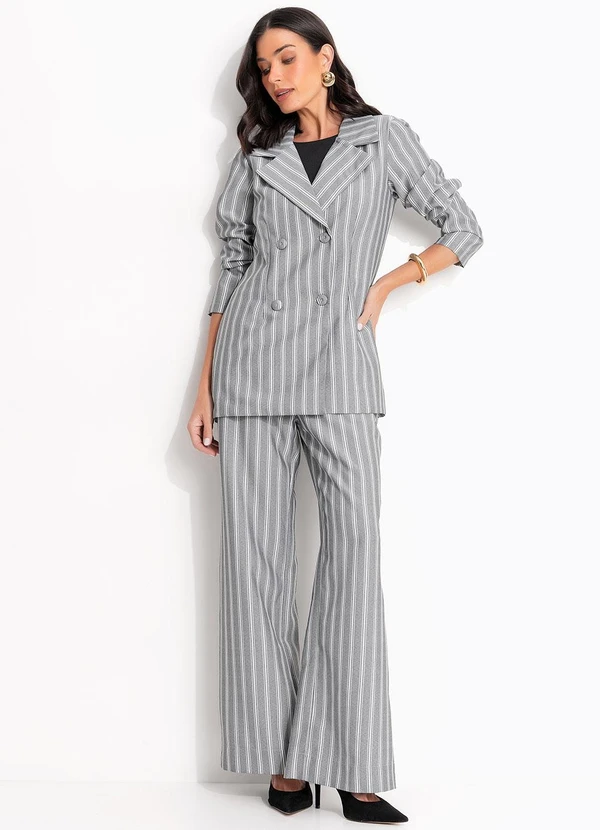 Quintess - Casaco Listrado Cinza em Tecido Acetinado 5