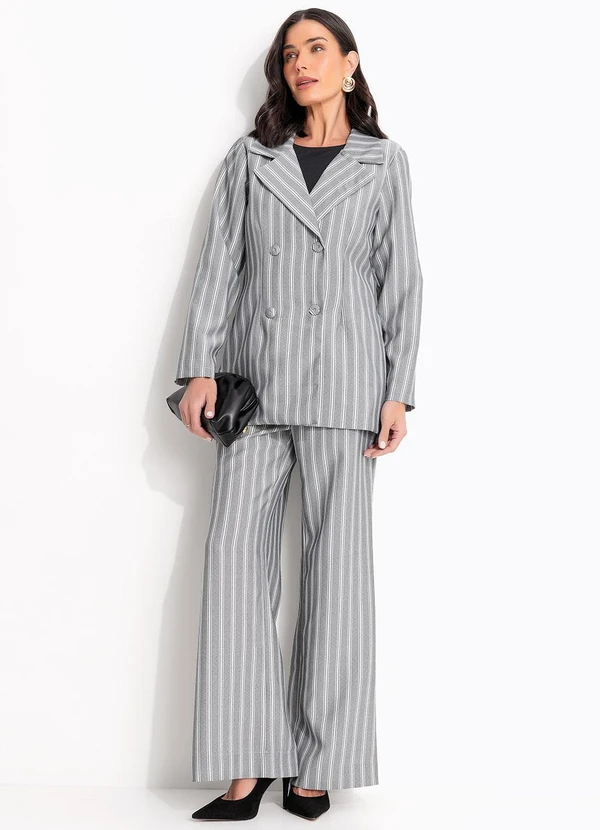 Quintess - Casaco Listrado Cinza em Tecido Acetinado 2