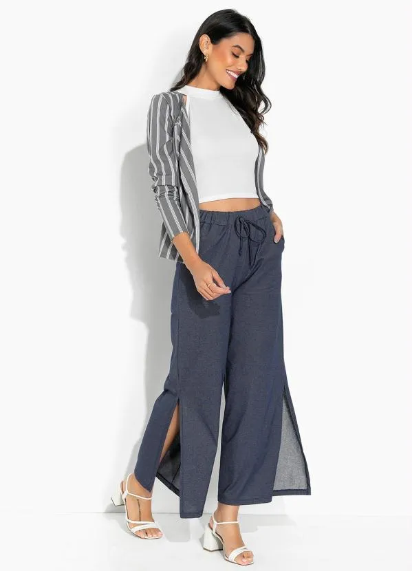 Moda Pop - Casaco Listras Cinza com Gola 3