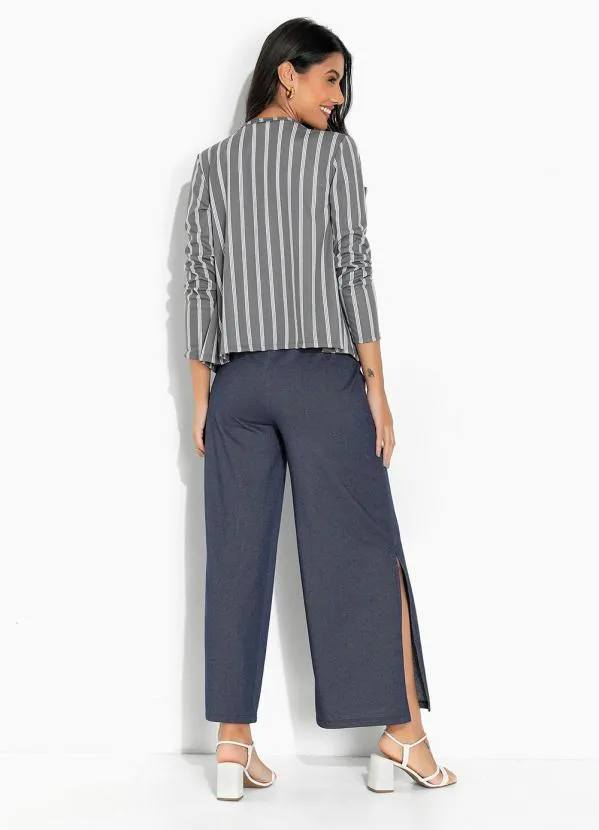 Moda Pop - Casaco Listras Cinza com Gola 4