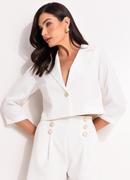 Casaco Off White em Crepe Plano