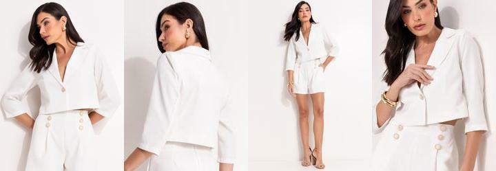 Casaco Off White em Crepe Plano