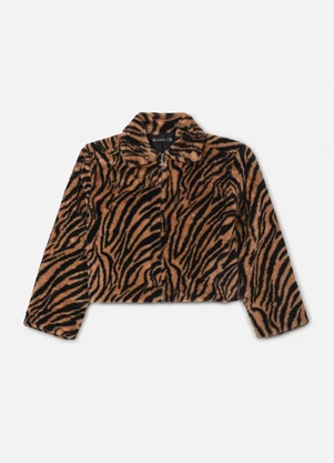 Authoria - Casaco Peluciado Bege Animal Print Marrom - AUTHORIA