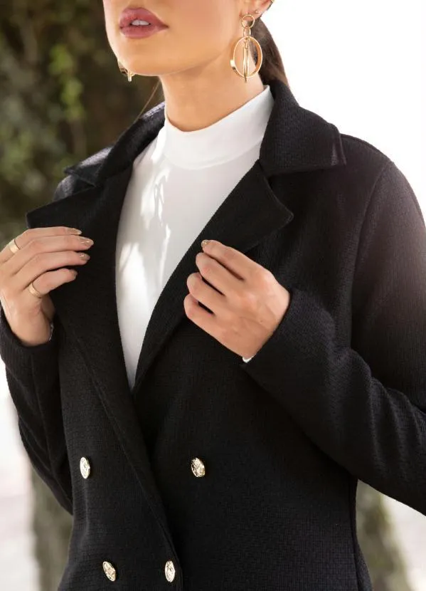 Quintess - Casaco Preto Alongado em Tweed com Bolsos 4