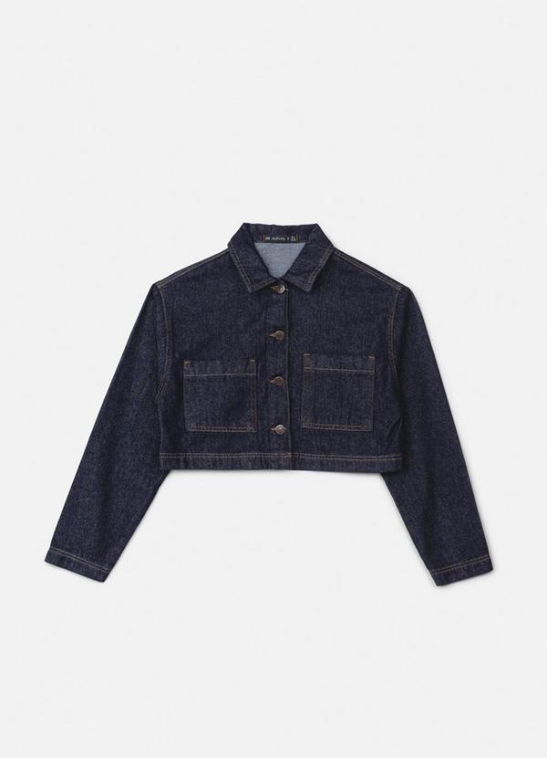 Authoria - Jaqueta Jeans Pespontada Azul Escuro Preto