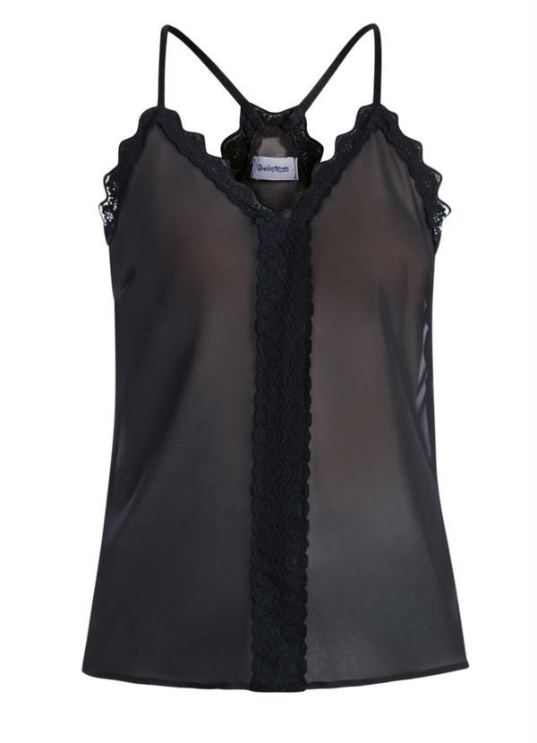 Quintess - Blusa com Transparência e Renda Preta 7