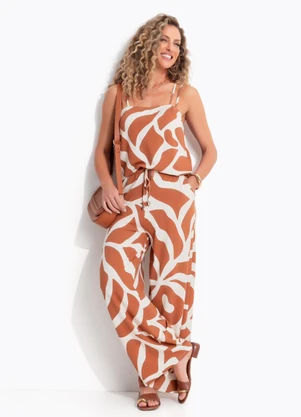 Quintess - Blusa Abstrata Marrom em Malha de Viscose - QUINTESS