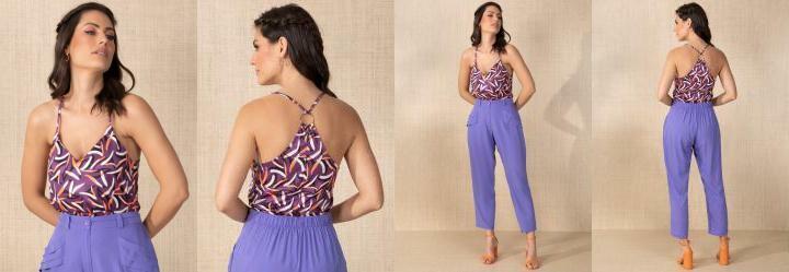 Blusa Abstrato Roxo com Argola nas Costas