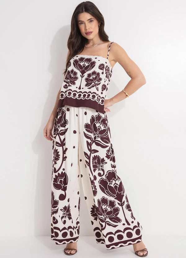 Farm - Blusa Alça Floral Arabesque Marrom 3