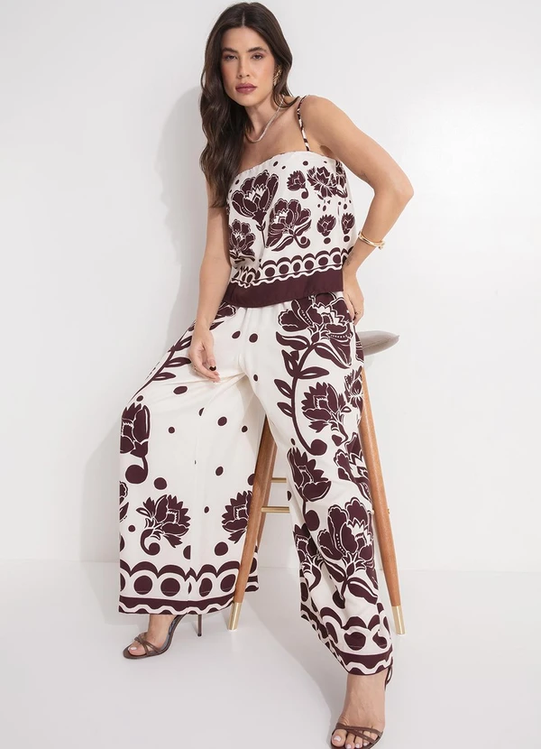 Farm - Blusa Alça Floral Arabesque Marrom 9