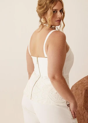 Elegance - Blusa Alça Removível e Barra em Renda Off White - ELEGANCE
