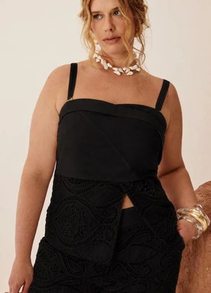 Elegance - Blusa Alça Removível e Barra em Renda Preto - ELEGANCE