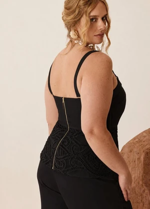 Elegance - Blusa Alça Removível e Barra em Renda Preto - ELEGANCE