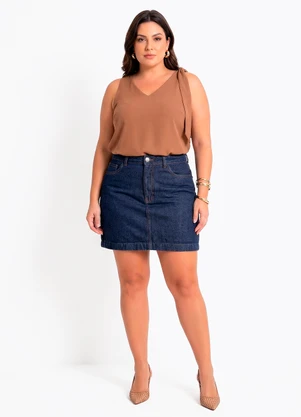 Quintess - Blusa Alfaiataria Caramelo com Decote V e Amarração no Ombro - QUINTESS