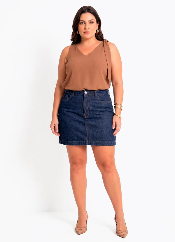 Quintess - Blusa Alfaiataria Caramelo com Decote V e Amarração no Ombro 12