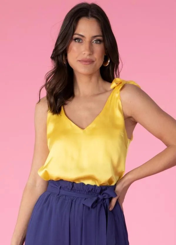 Quintess - Blusa Amarela com Alças para Amarrar