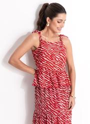 Blusa Animal Print em Malha Plissada