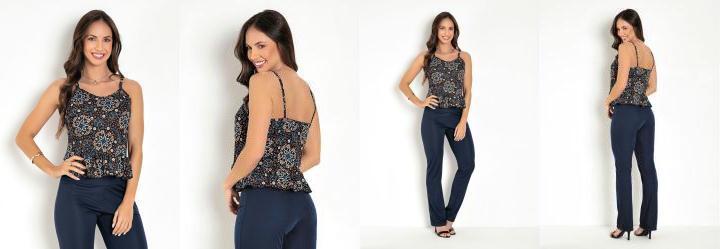 Blusa Arabescos Preto com Babado