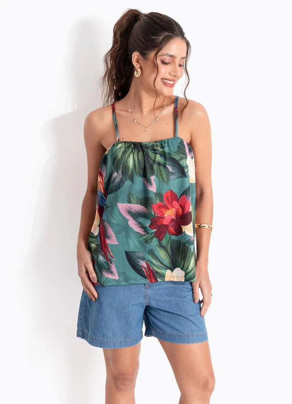 Quintess - Blusa Arara Tropical em Malha Texturizada