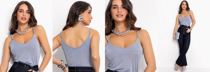 Blusa Azul Beb em Malha Plissada