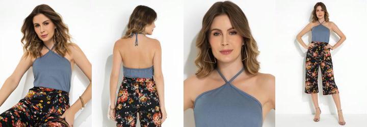 Blusa Azul Claro com Alas e Frente nica