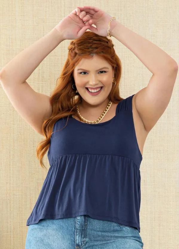 Quintess - Blusa Azul com Alças Largas e Franzidos 4