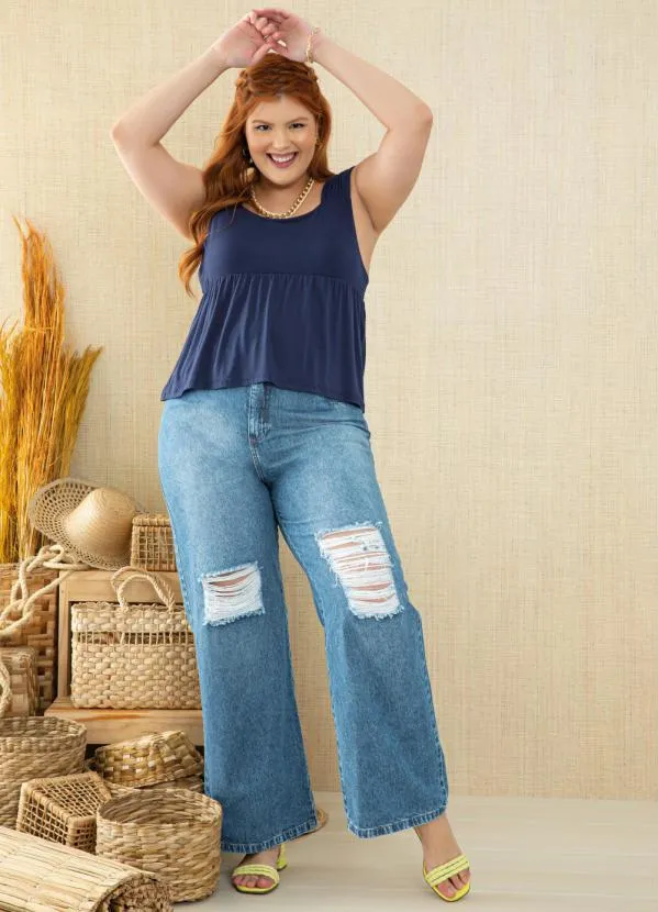 Quintess - Blusa Azul com Alças Largas e Franzidos 2