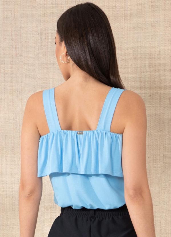 Outlet - Blusa Azul com Babado no Decote 2