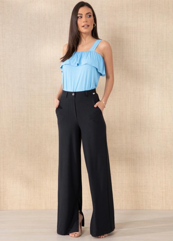 Outlet - Blusa Azul com Babado no Decote 3