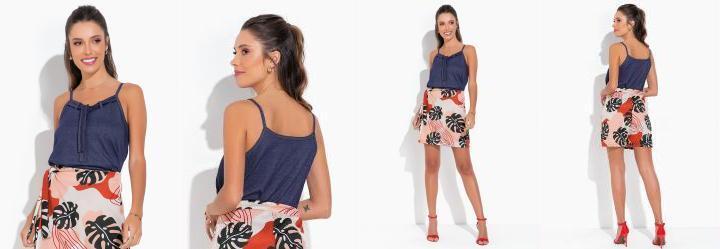 Blusa Azul de Alas com Amarrao