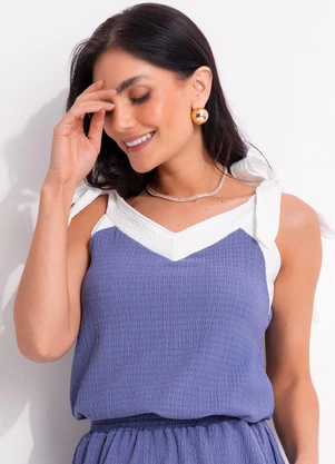Quintess - Blusa Azul em Malha Texturizada - QUINTESS