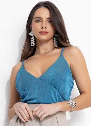 Quintess - Blusa Azul Petróleo em Malha Flow - QUINTESS