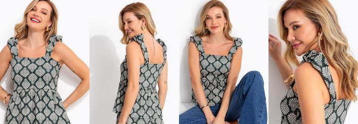 Blusa Bandana Abstrato Verde em Malha Fria