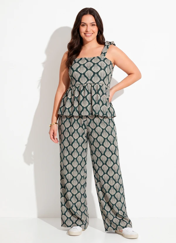 Quintess - Blusa Bandana Abstrato Verde em Malha Fria