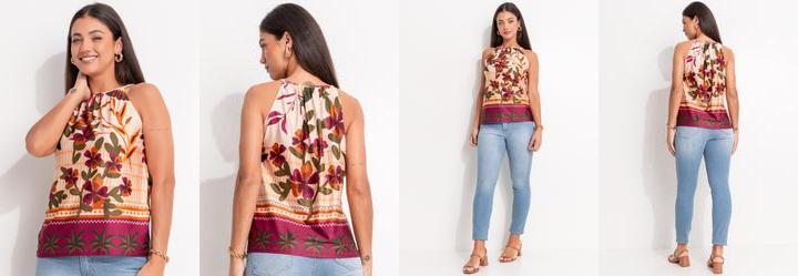 Blusa Barrado Tropical em Malha Fria