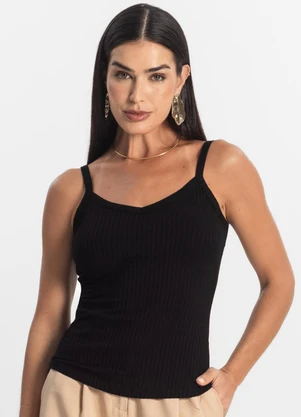 Rovitex - Blusa Básica de Alça Feminina Preto - ROVITEX