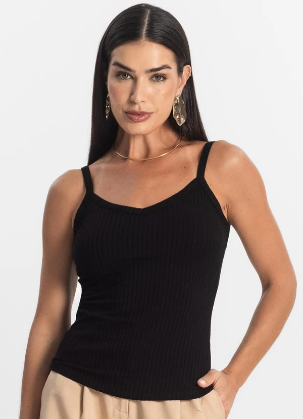 Rovitex - Blusa Básica de Alça Feminina Preto