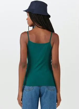 Malwee - Blusa Básica de Malha Canelada de Viscose Verde - MALWEE